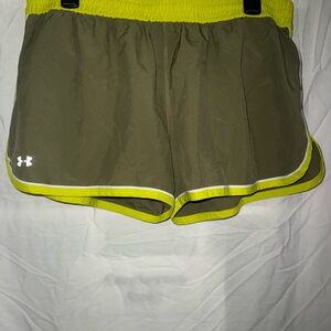 Under Armour Women's Olive and Neon Yellow Athletic Shorts